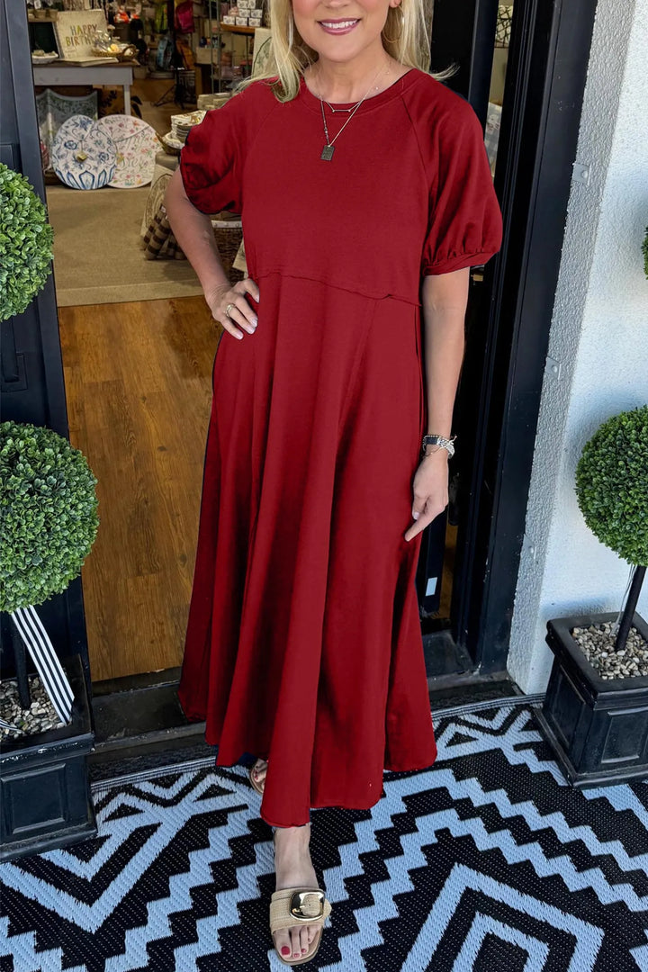 Maurine | Chic Puff Sleeve Round Neck Maxi Dress