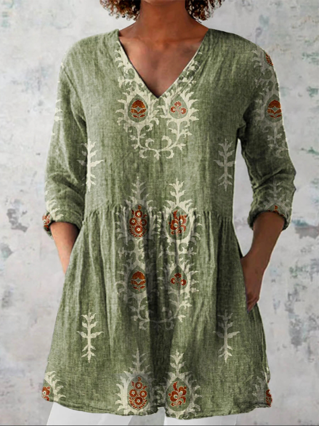 Elise long v-neck blouse - Green