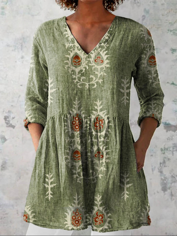 Elise long v-neck blouse - Green