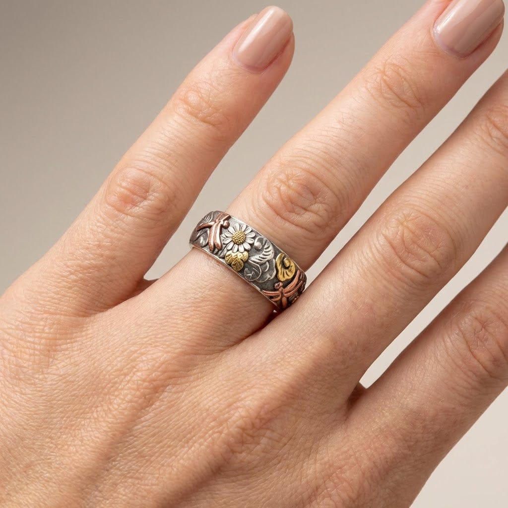 Elowara | Dragonfly & Sunflower Vintage Ring