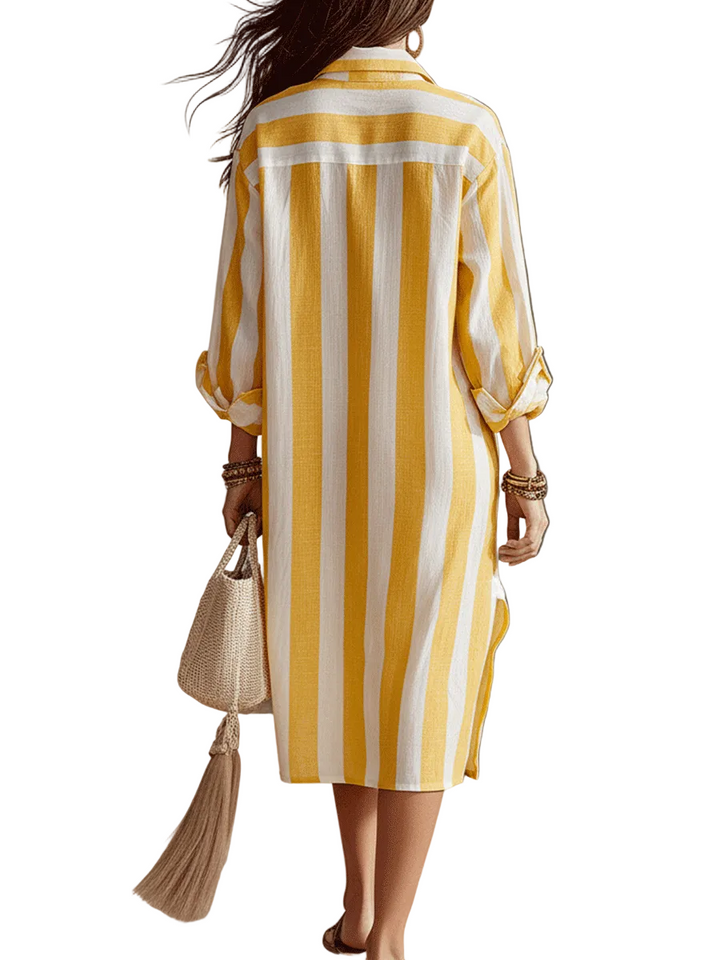 Relaxed | Striped Resort Yellow & White Stripe Midi Dress