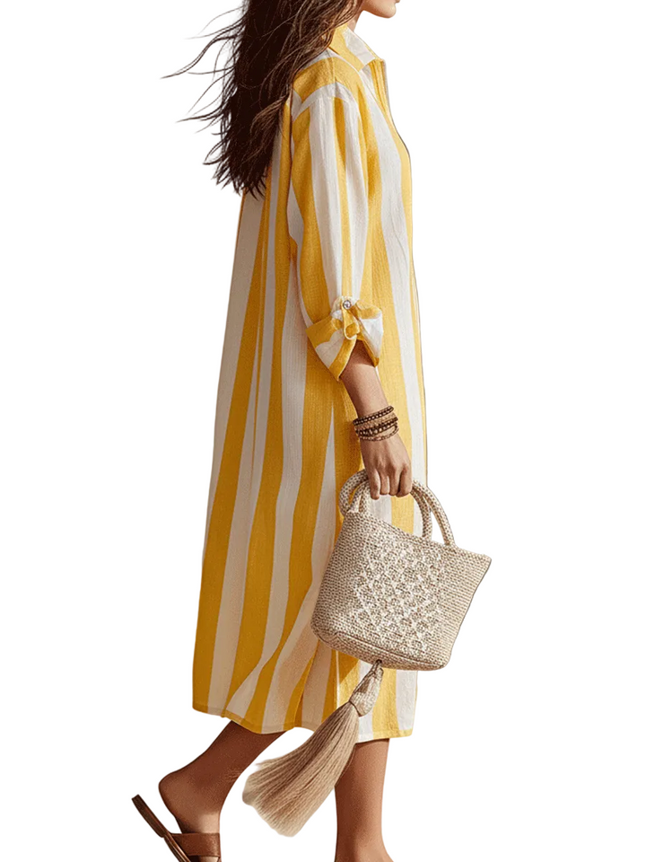 Relaxed | Striped Resort Yellow & White Stripe Midi Dress