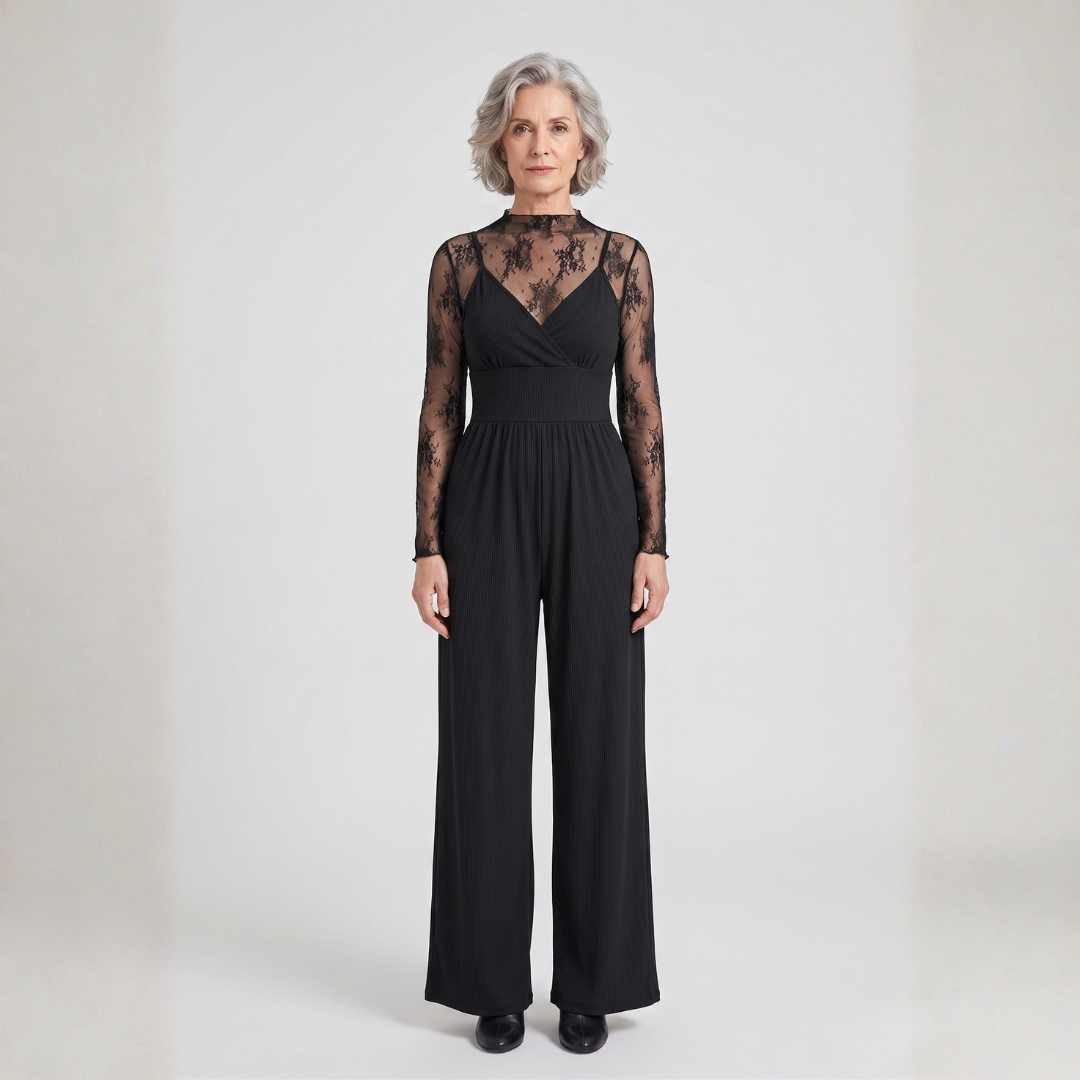 MARYAM | Solid Lace Tee & Jumpsuit Set