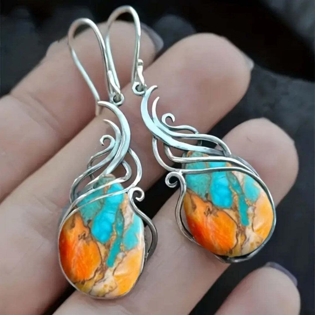 Blue | and Orange Gemstone Drop Earrings