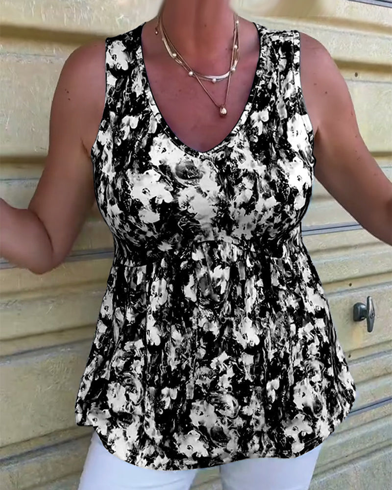Nerina | Patterned Sleeveless Linen Top