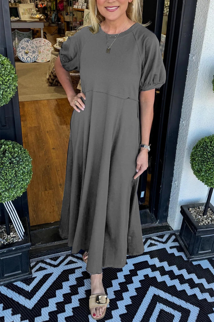 Maurine | Chic Puff Sleeve Round Neck Maxi Dress