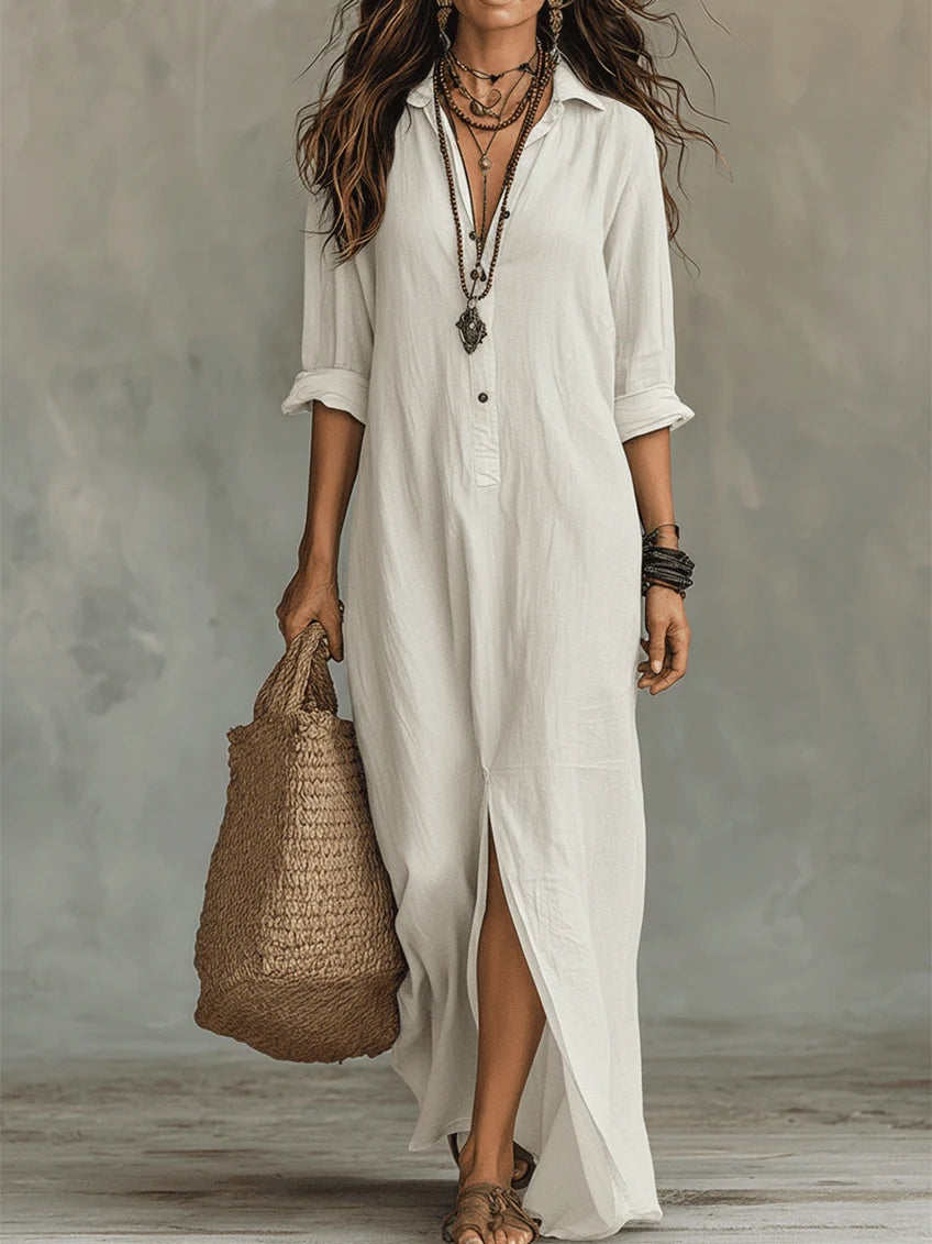 Soline | Black Flowing Maxi Dress with Buttons