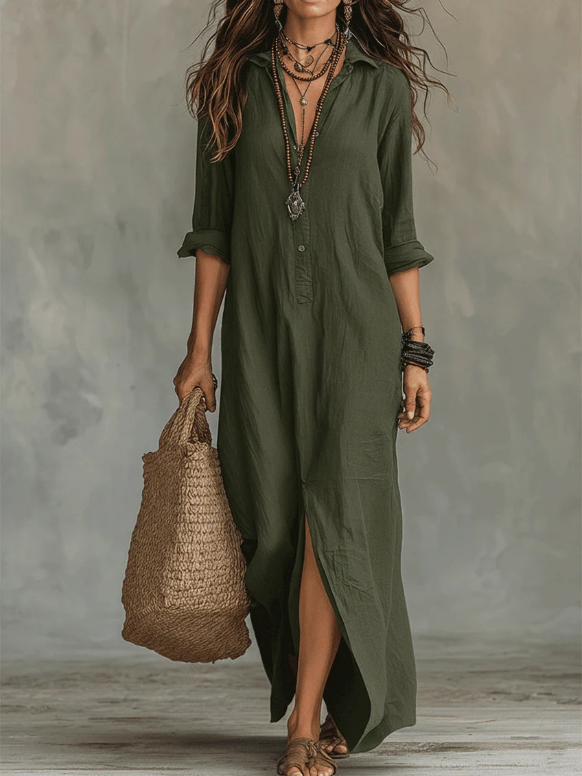 Soline | Black Flowing Maxi Dress with Buttons