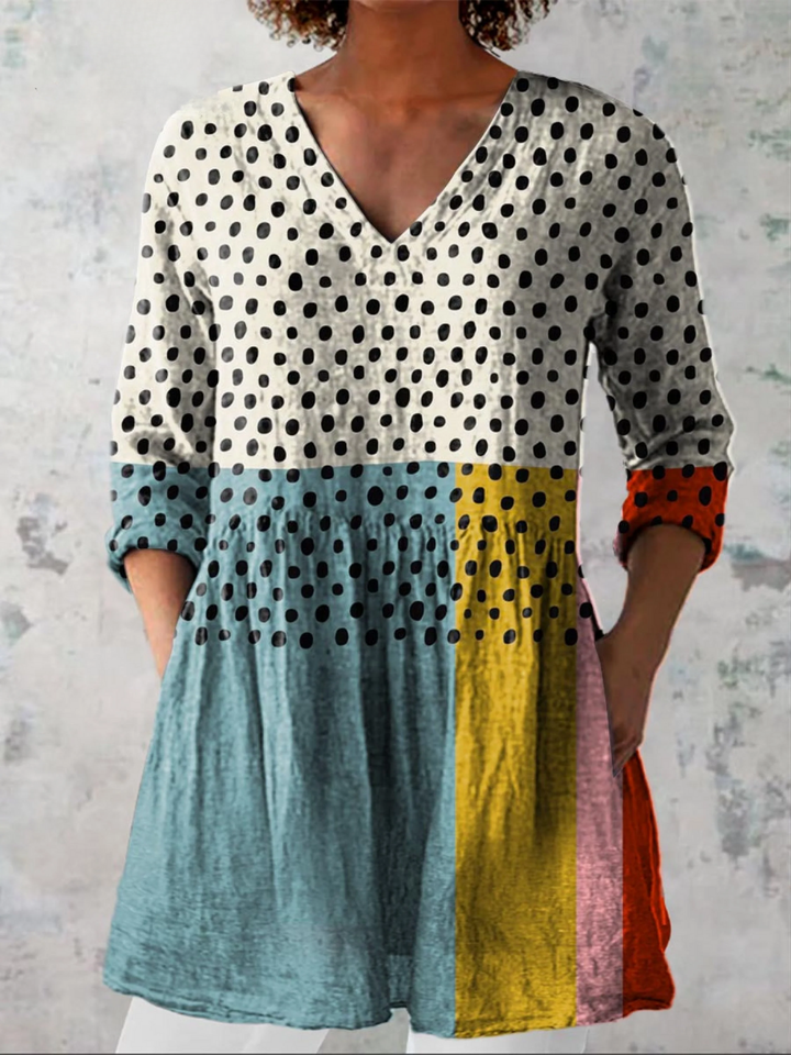 Sophie long v-neck blouse - Dotted Multi