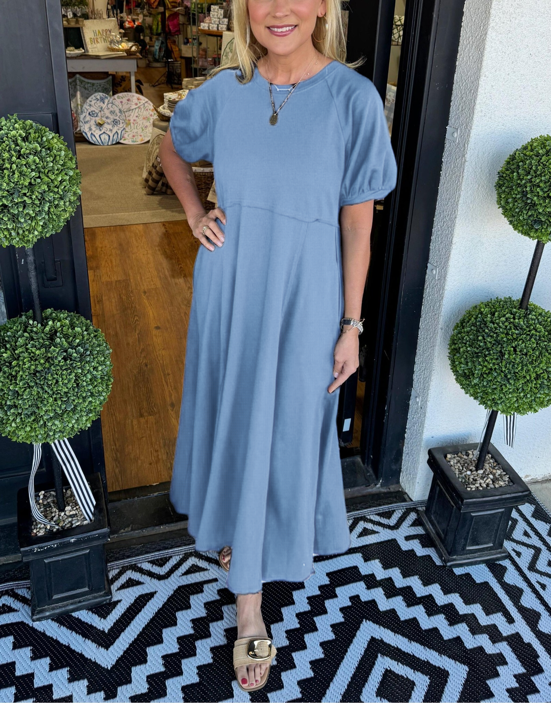 Maurine | Chic Puff Sleeve Round Neck Maxi Dress