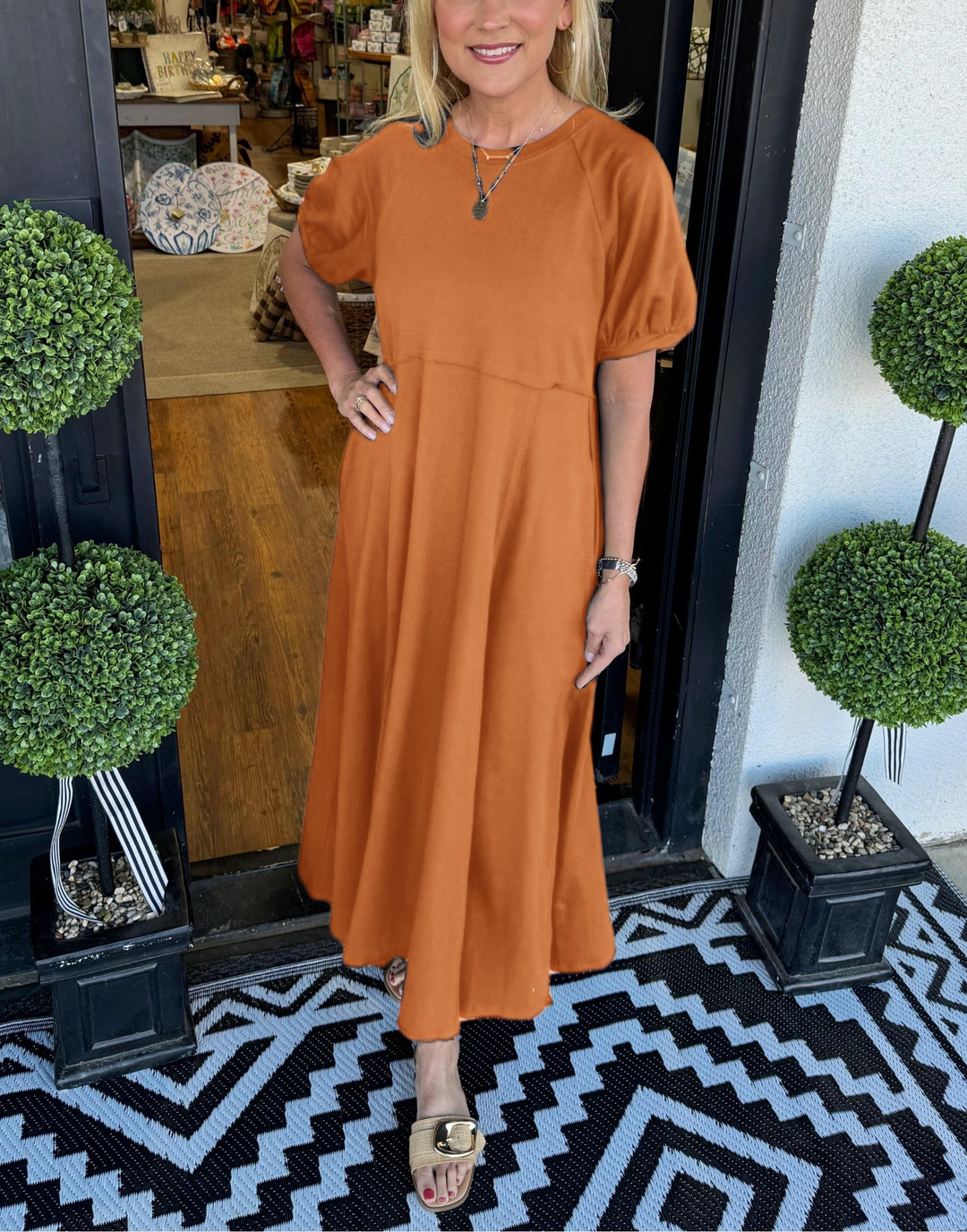 Maurine | Chic Puff Sleeve Round Neck Maxi Dress
