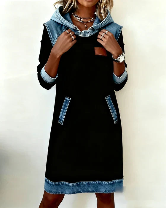 Lunariae | Casual Contrast Hoodie Dress