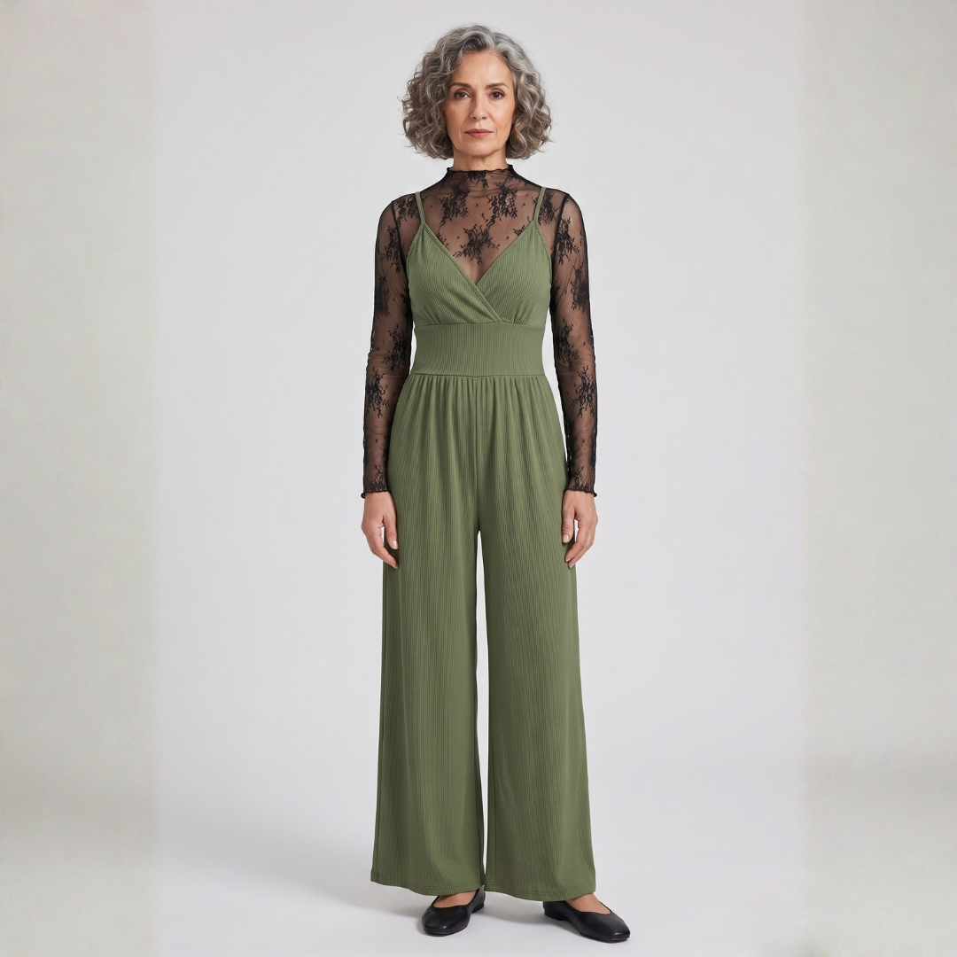 MARYAM | Solid Lace Tee & Jumpsuit Set