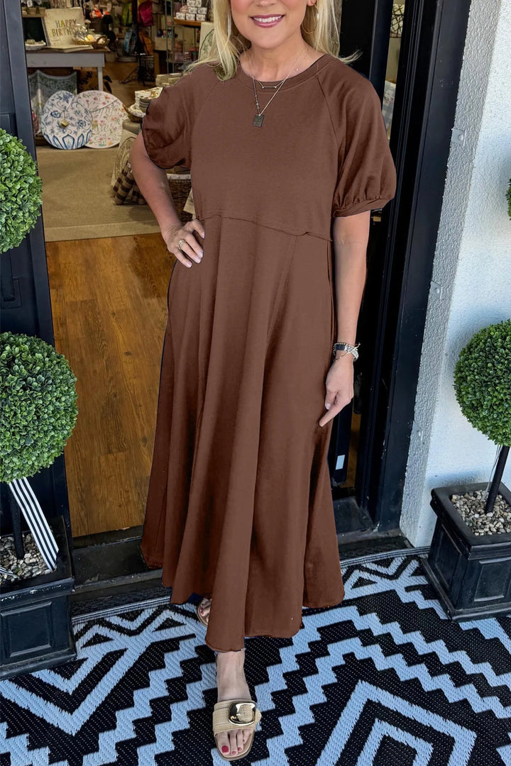 Maurine | Chic Puff Sleeve Round Neck Maxi Dress