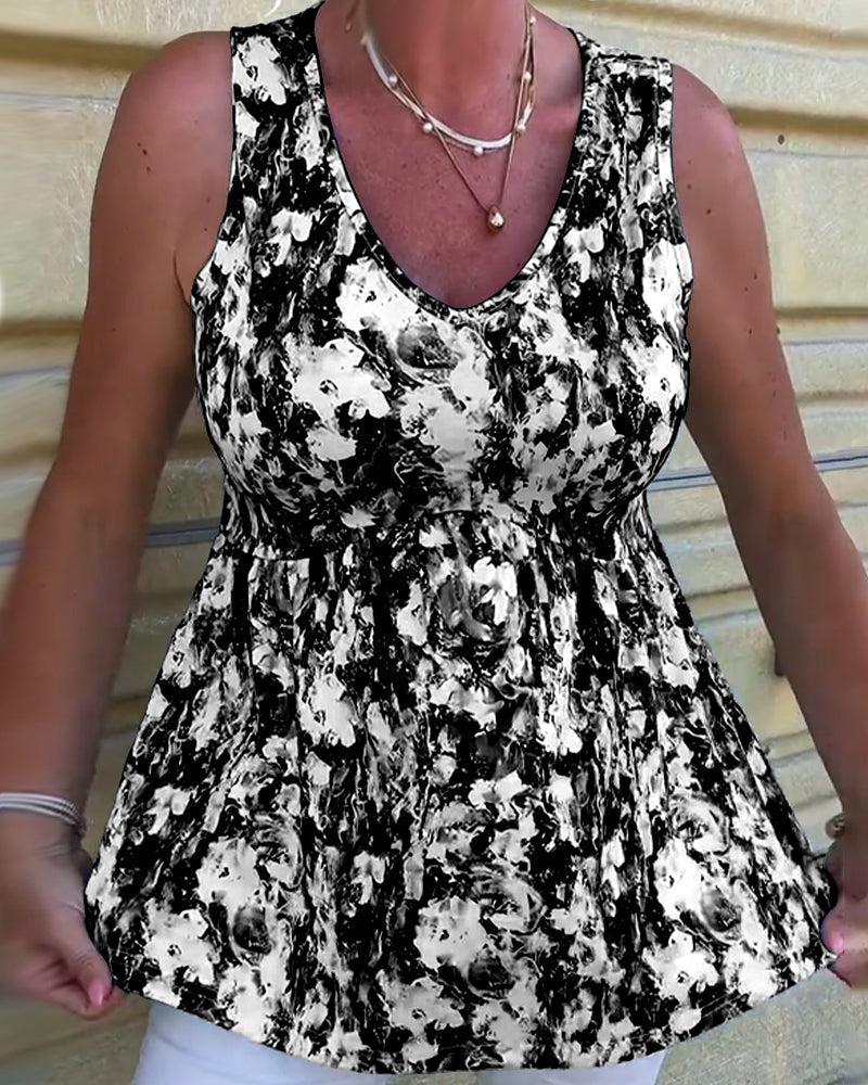 Nerina | Patterned Sleeveless Linen Top