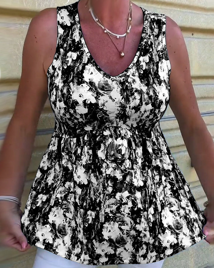 Nerina | Patterned Sleeveless Linen Top