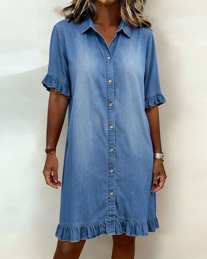 Nora | Comfortable Denim Dress with Ruffle Detail
