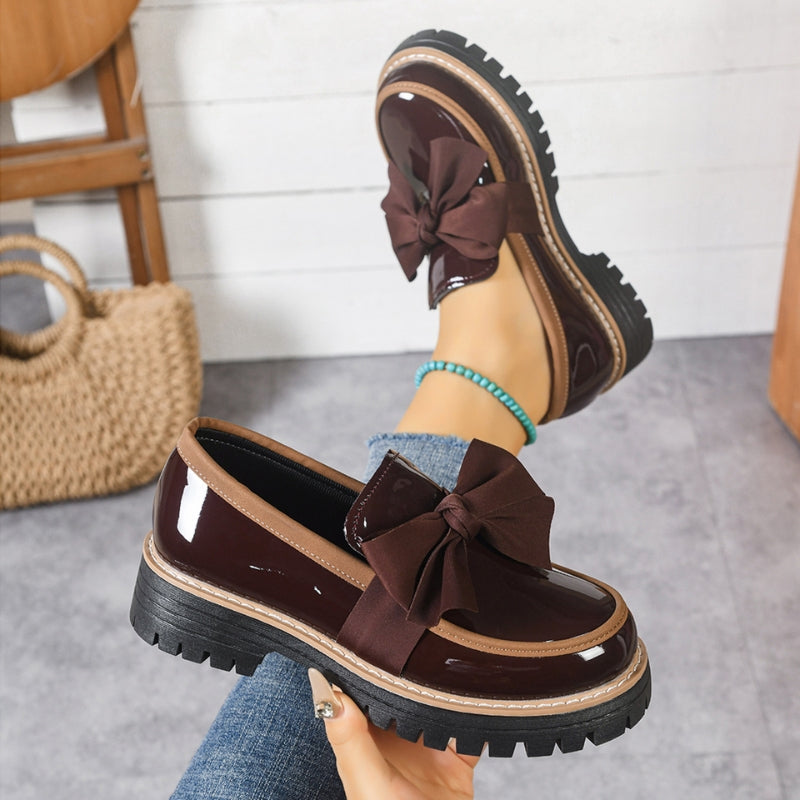 Veloura | Glossy Bow Chunky Loafers