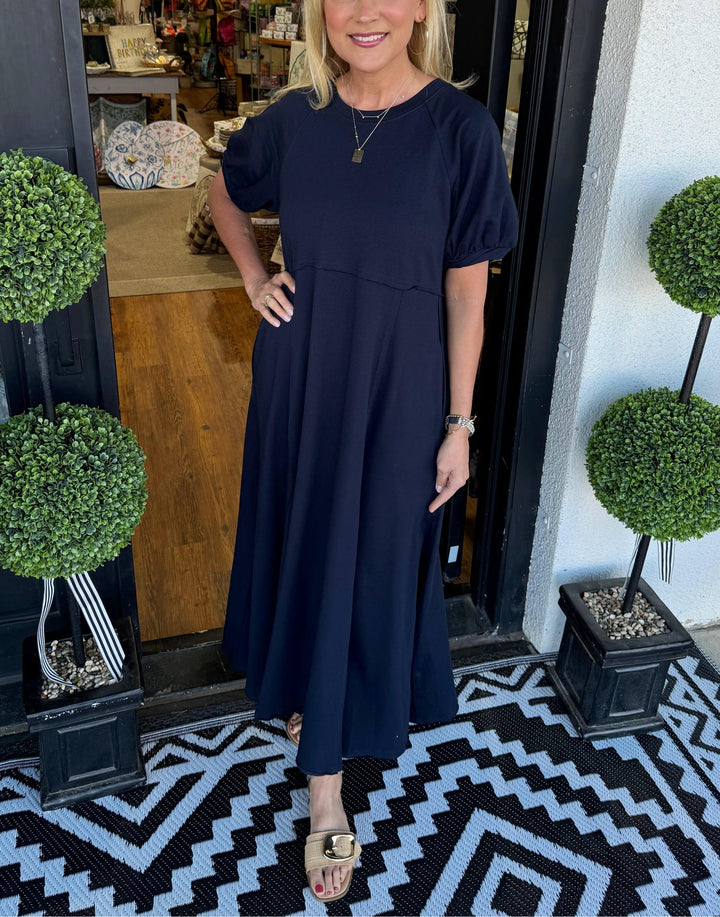 Maurine | Chic Puff Sleeve Round Neck Maxi Dress