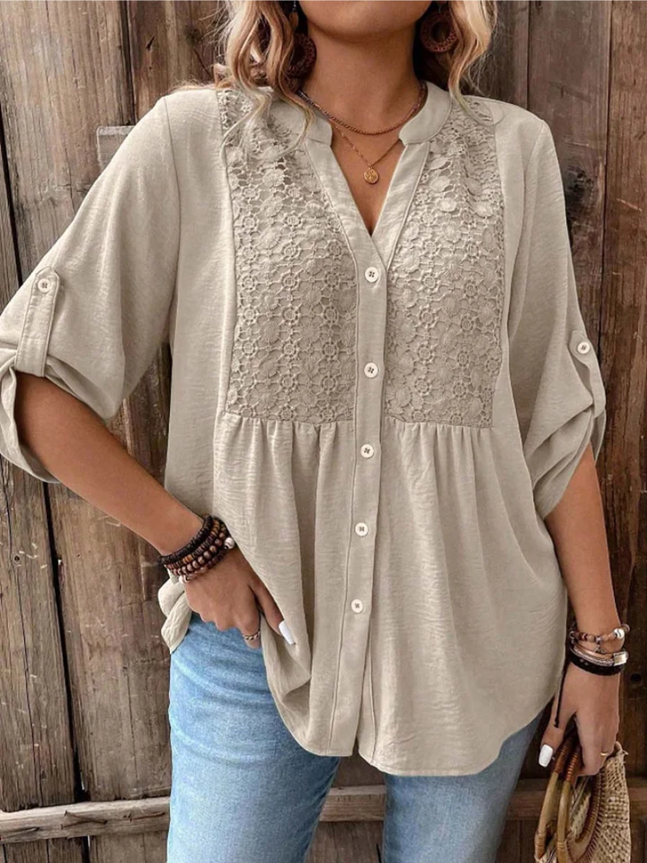 Ava | Relaxed V-Neck Button Blouse