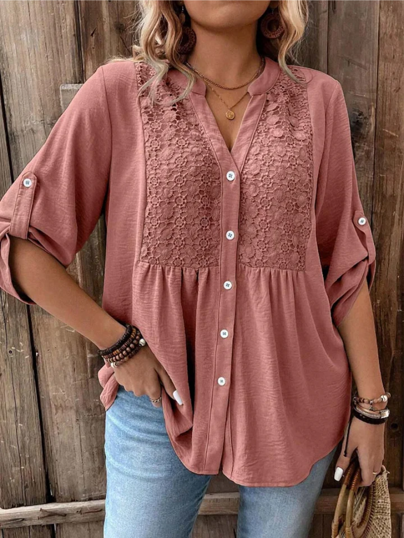 Ava | Relaxed V-Neck Button Blouse
