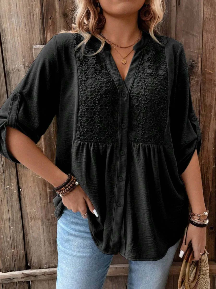 Ava | Relaxed V-Neck Button Blouse