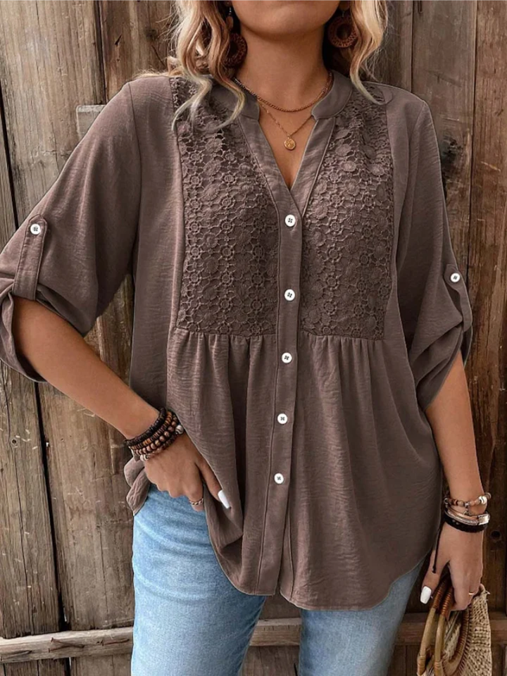 Ava | Relaxed V-Neck Button Blouse