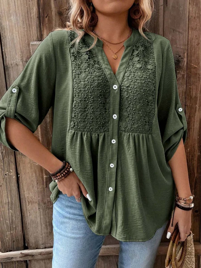 Ava | Relaxed V-Neck Button Blouse