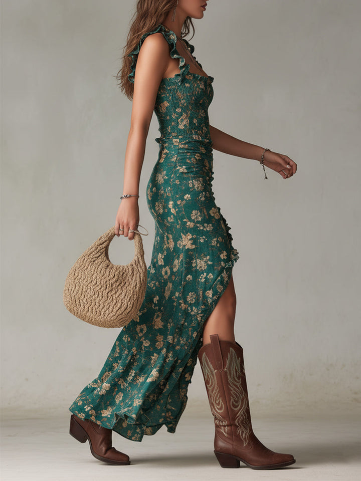 Maya | Boho Retro High Slit Maxi Dress
