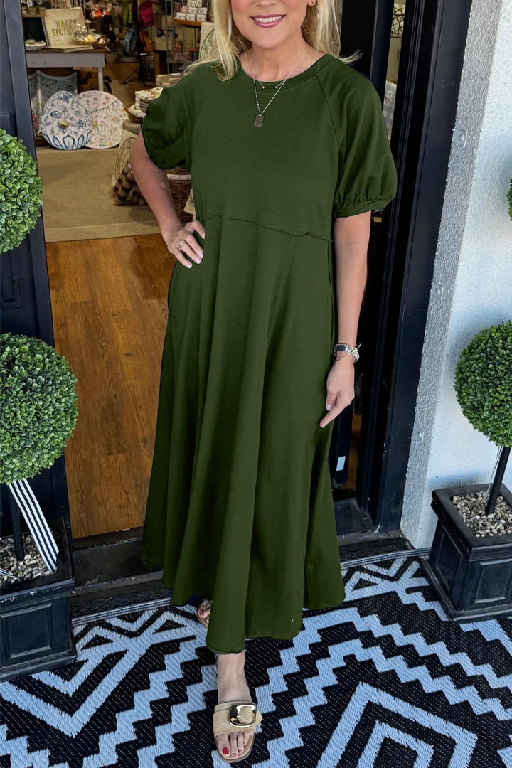 Maurine | Chic Puff Sleeve Round Neck Maxi Dress