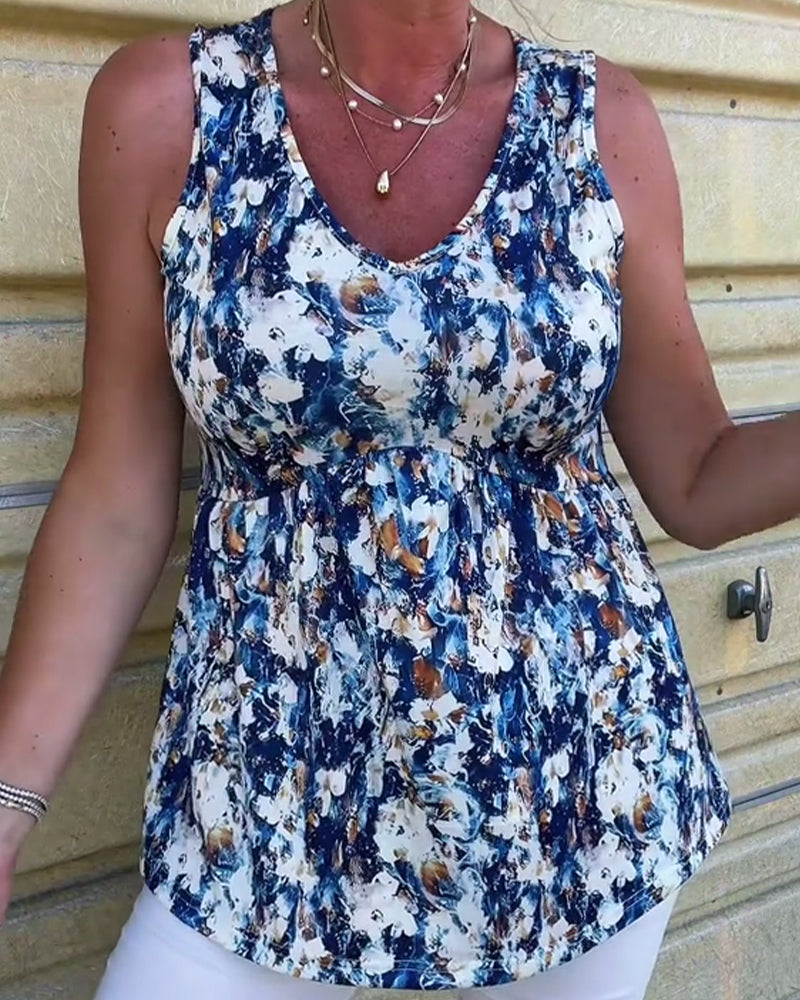 Nerina | Patterned Sleeveless Linen Top