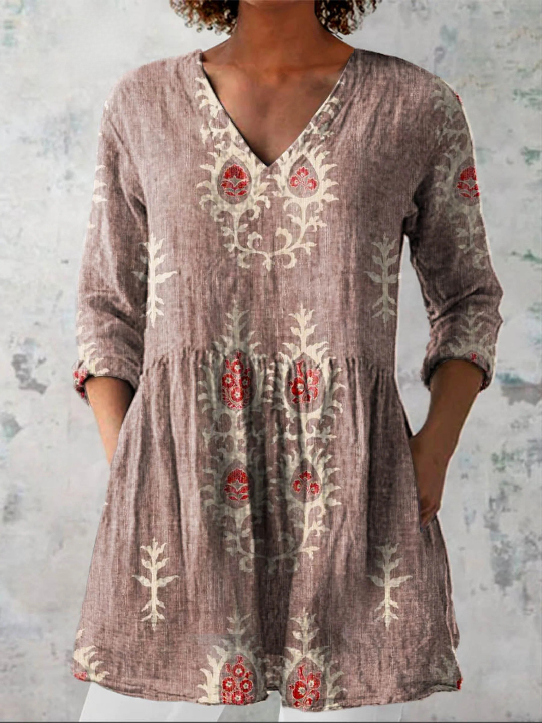 Elise long v-neck blouse - Pink