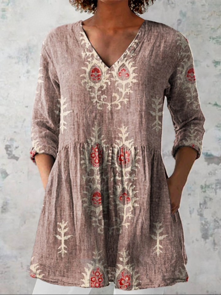 Elise long v-neck blouse - Pink