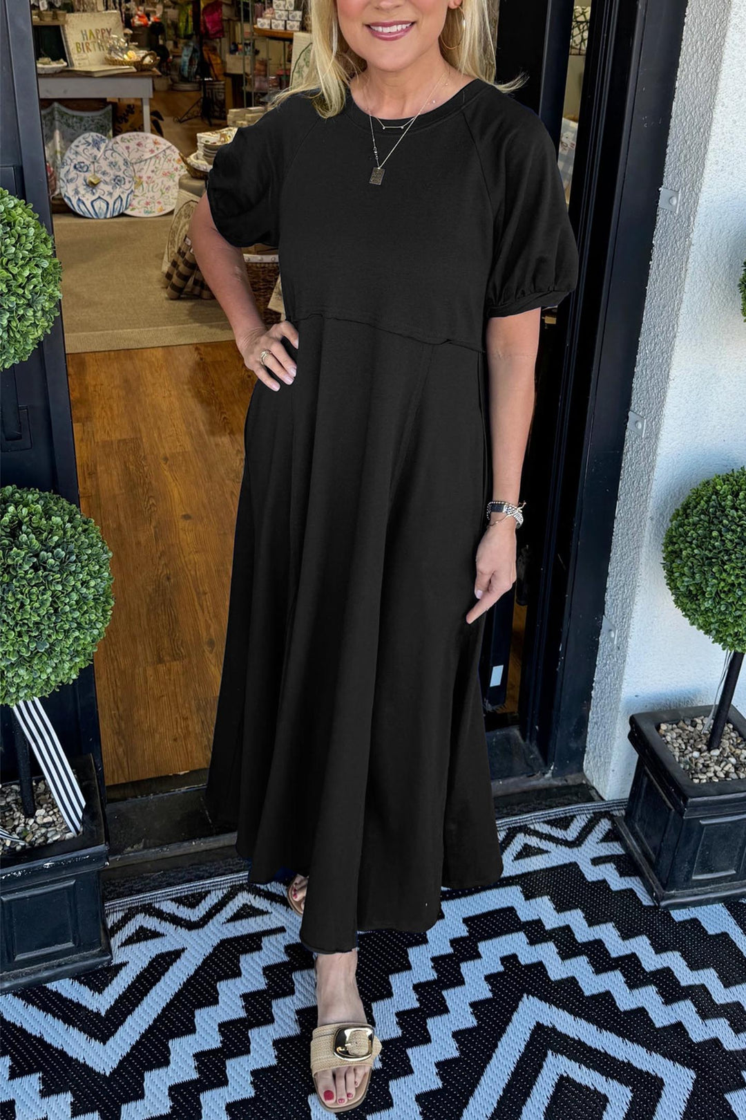 Maurine | Chic Puff Sleeve Round Neck Maxi Dress