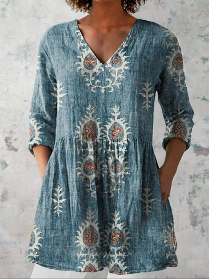 Elise long v-neck blouse - Blue