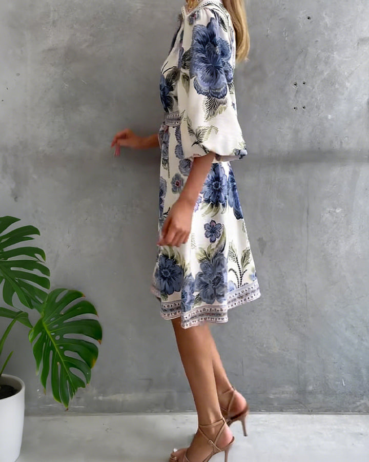 Elowyn | Printed Lantern Sleeve Shirt Dress