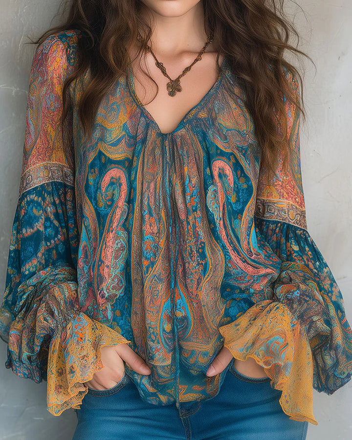 Sorella | Bohemian V-Neck Blouse with Flared Sleeves