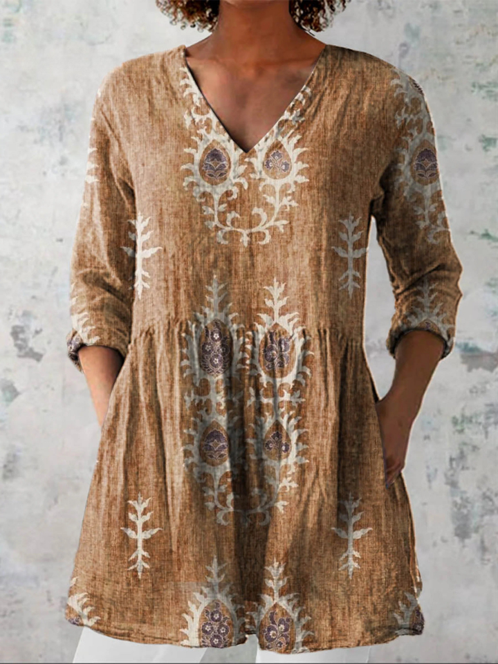 Elise long v-neck blouse - Yellow