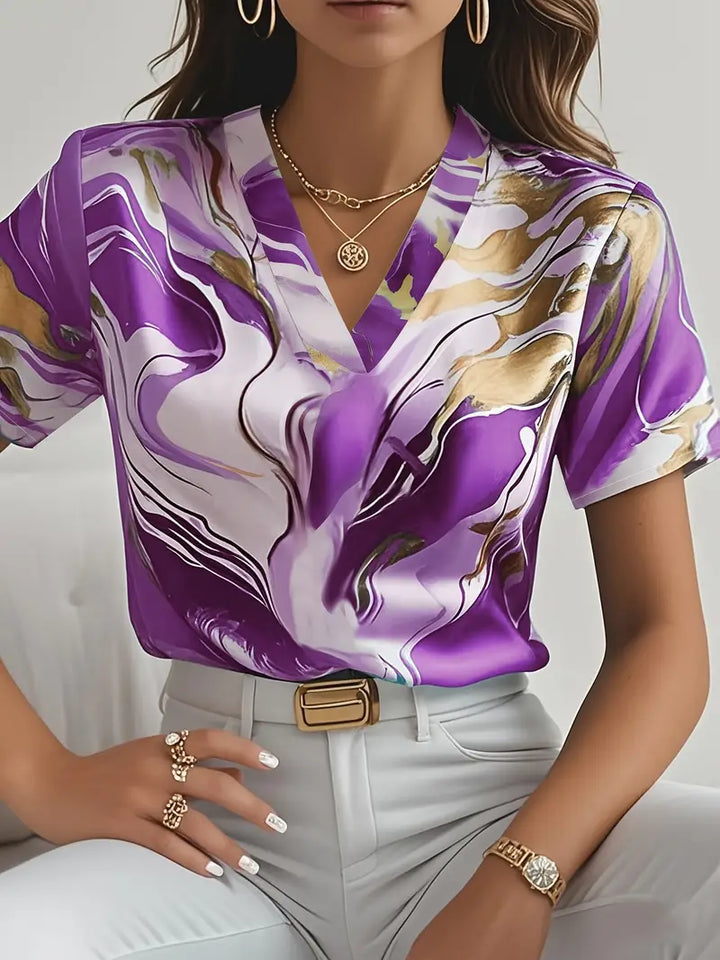 Mildred™ | Marble Print Short Sleeve Shirt