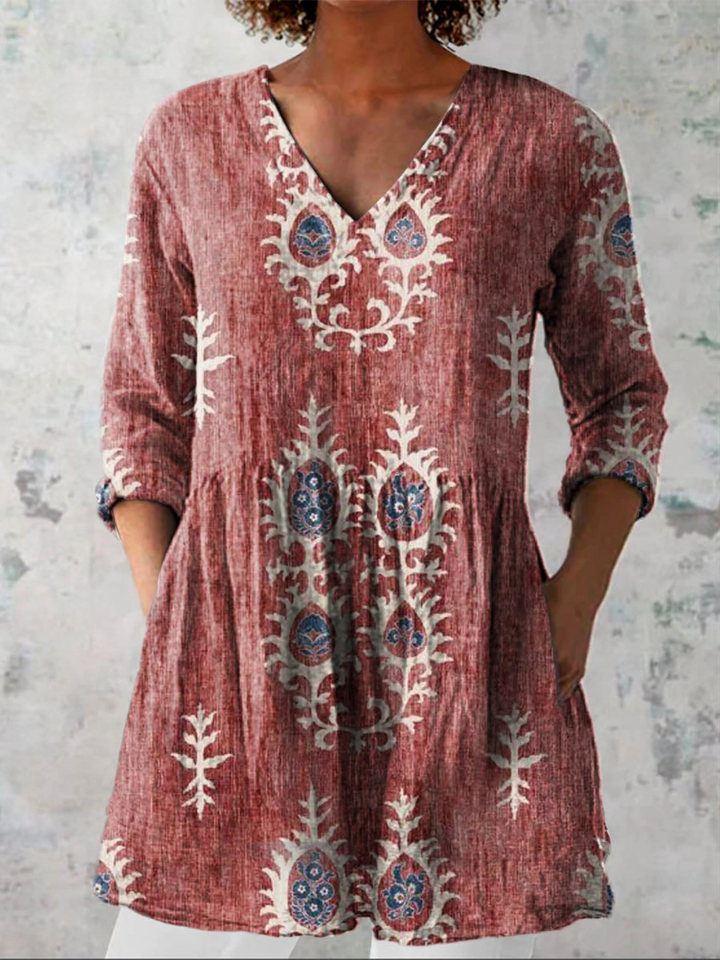 Elise long v-neck blouse - Red