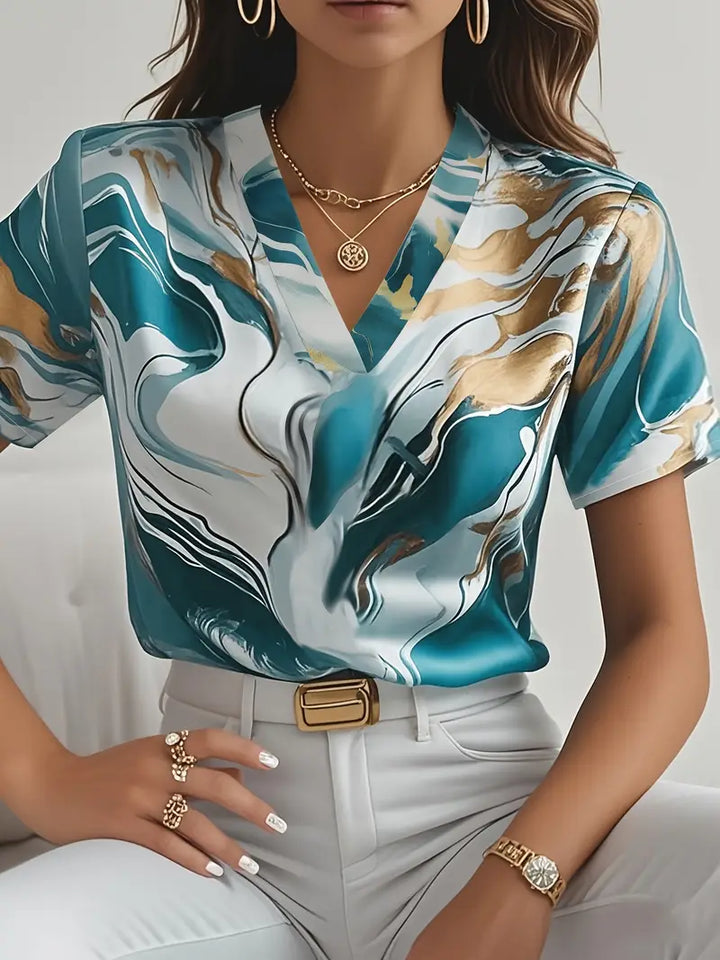 Mildred™ | Marble Print Short Sleeve Shirt