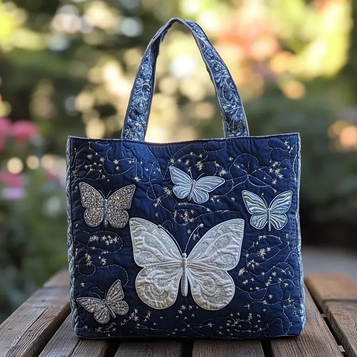 Silver Butterfly | Padded Wave Tote Bag