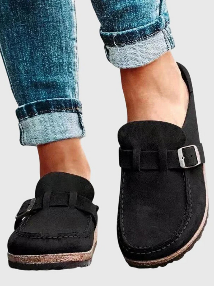 Hazel suede buckle mule - Black