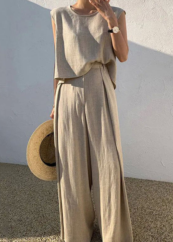Kaelis | Khaki Sleeveless Two-Piece Set