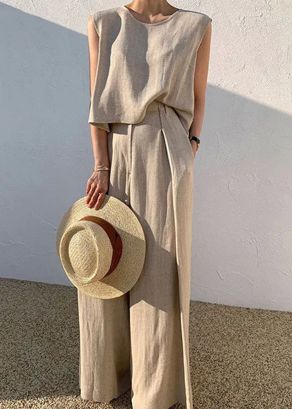 Kaelis | Khaki Sleeveless Two-Piece Set
