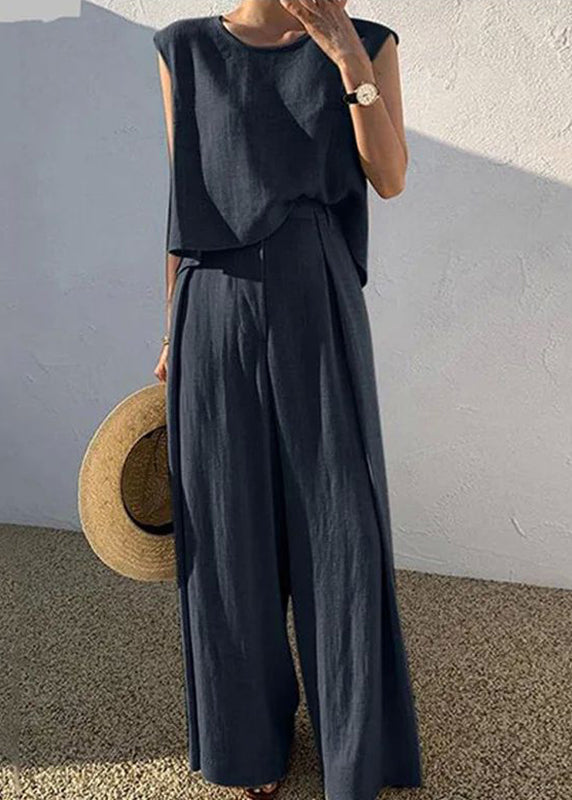 Kaelis | Khaki Sleeveless Two-Piece Set