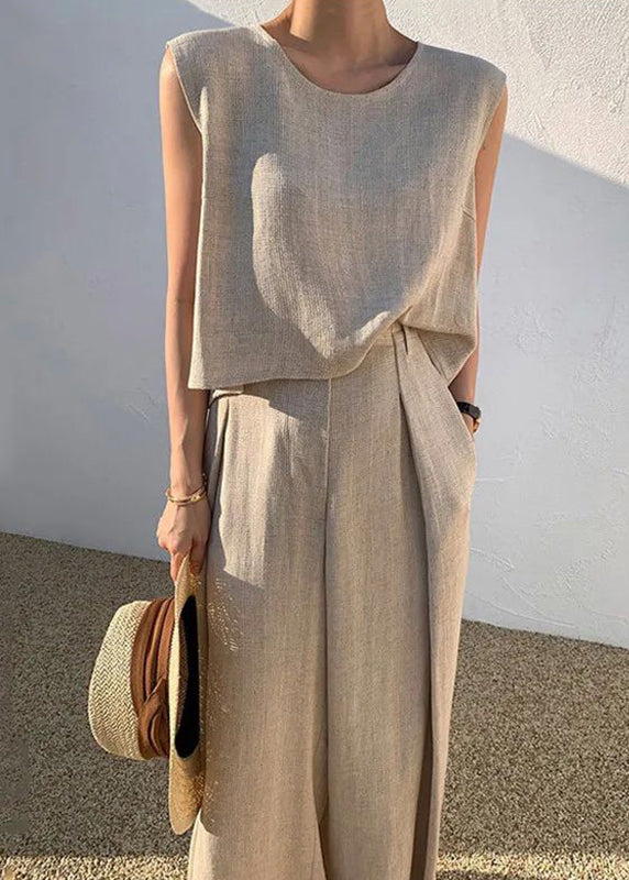 Kaelis | Khaki Sleeveless Two-Piece Set
