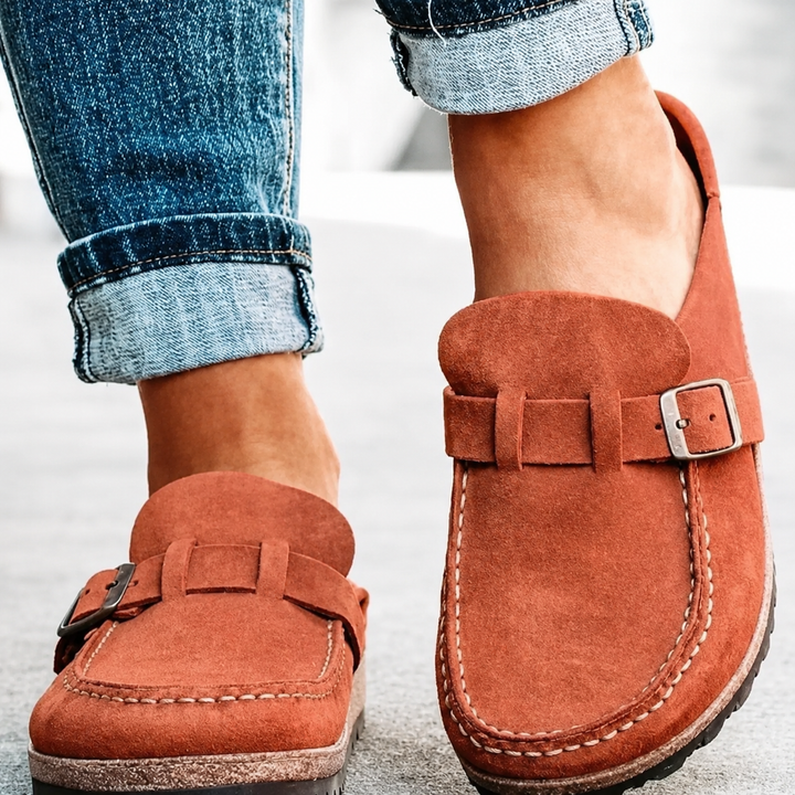 Hazel suede buckle mule - Terracotta