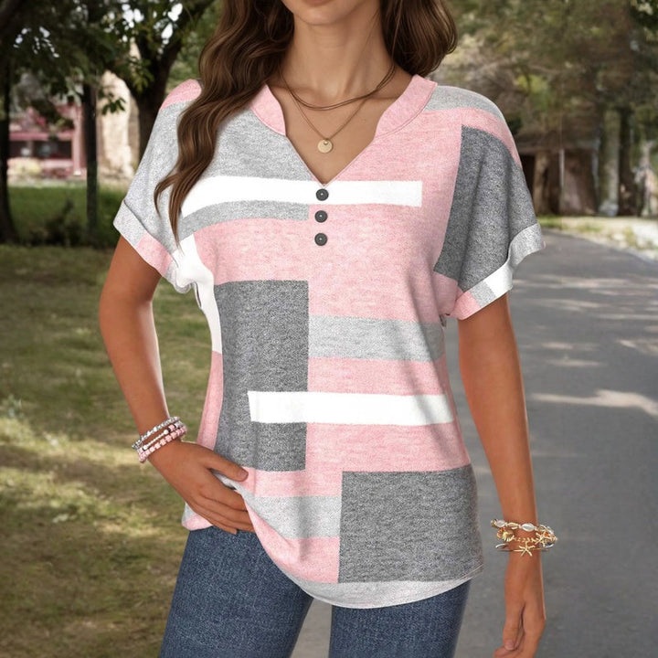 Liora | Casual Color Block V-Neck Blouse