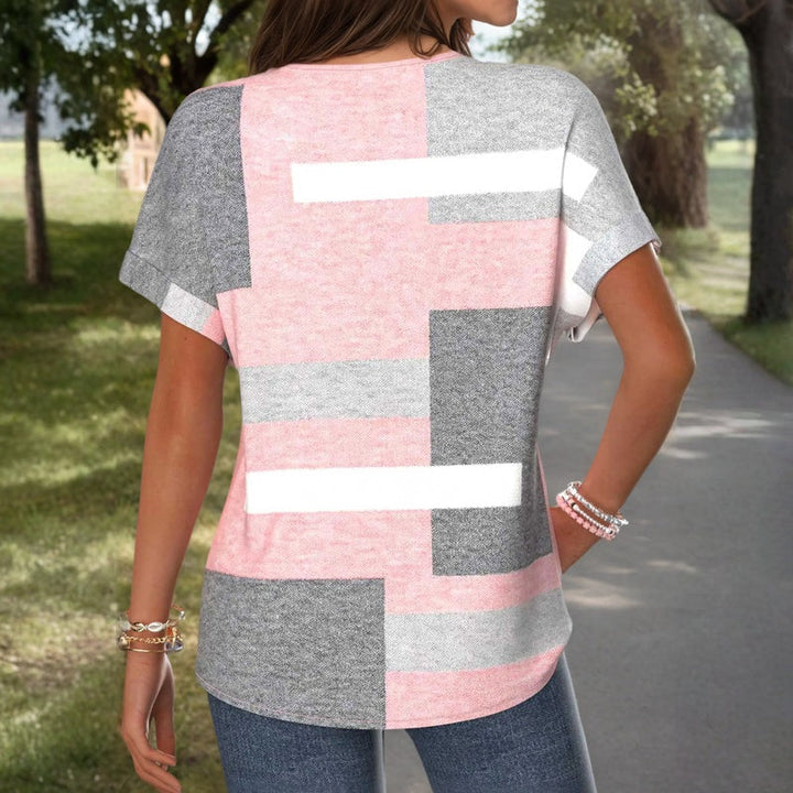 Liora | Casual Color Block V-Neck Blouse